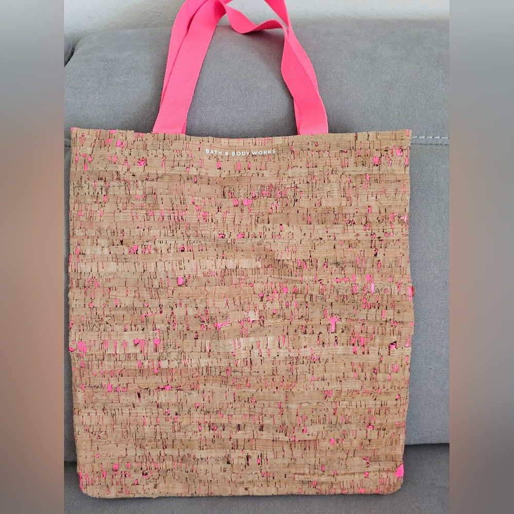 Bath and Body Works Cork Neon Pink Eco Friendly Shopping Tote Bag
